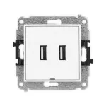 MINI Mechanizm gniazda podwójnego 2xUSB A-A 2.0, bez pola opisowego biały mat