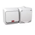 Cedar Plus, zestaw łącznik + gniazdo z podświetleniem, IP44, biały