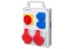 Rozdzielnica RPK1 IP44 Rozdzielnice z rozłącznikiem włącz-wyłącz 40A wyposażona w okablowanie do podłączenia zabezpieczeń z gniazdami: 2x32A 3P+N+Z 400V~ 2x16A 2P+Z 250V~