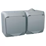 Cedar Plus, gniazdo podwójne 2P+PE z szarą klapką, IP44, szary