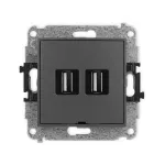 ICON Mechanizm gniazda podwójnego 2xUSB A-A 2.0, bez pola opisowego grafitowy mat