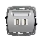 TREND Mechanizm gniazda podwójnego 2xUSB A-A 2.0 srebrny metalik