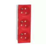 Gniazdo 2x2P+PE 16A (45 stopni) z przesłonami DATA, Nowa Unica, czerwone