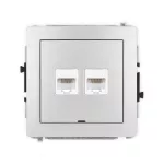 DECO Mechanizm gniazda komputerowego podwójnego 2xRJ45, kat. 5e, 8-stykowy, bez pola opisowego srebrny metalik