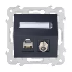 BELLA (Czarny mat) Gniazdo komputerowo RJ45 + antenowe F skośne GPKA-BL/S/m bez ramki (op=4)