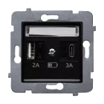 LAURA (Czarny mat) Szybka Ładowarka USB A+C (A-10W, C-20W), bez ramki (op=4)