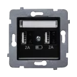 LAURA (Czarny mat) Ładowarka USB 2xA (A-10W) bez ramki (op=4)