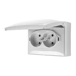 SIMON AQUACLICK WA-CGZ21CS-XX-11XX Gniazdo wtyczkowe natynkowe, 2x 1-krotne z uziemieniem, klapka w kolorze pokrywy, IP44, Σ16A, 250V~, szybkozłącza; biały