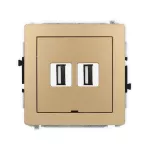 DECO Mechanizm gniazda podwójnego 2xUSB A-A 2.0, bez pola opisowego złoty metalik