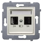 ROSA (Ecru) Szybka Ładowarka USB A+C (A-10W, C-20W), bez ramki (op=4)