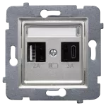 ROSA (Srebrny metalik) Szybka Ładowarka USB A+C (A-10W, C-20W), bez ramki (op=4)