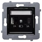 ROSA (Czarny mat) Szybka Ładowarka USB A+C (A-10W, C-20W), bez ramki (op=4)