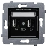 ROSA (Czarny mat) Ładowarka USB 2xA (A-10W) bez ramki (op=4)