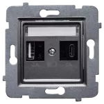 ROSA (Inox) Szybka Ładowarka USB A+C (A-10W, C-20W), bez ramki (op=4)