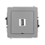DECO Mechanizm gniazda pojedynczego USB A-A 2.0, bez pola opisowego szary mat