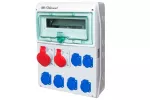 Rozdzielnica RSS04 IP44 okienko inspekcyjne 12 modułów wyposażona w okablowanie do podłączenia zabezpieczeń z gniazdami: 1x32A 3P+N+Z 400V~ 1x16A 3P+N+Z 400V~ 6x16A 2P+Z 250V~