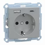 Merten, gniazdo Schuko z ładowarką USB A+C 3A, aluminiowe
