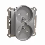 Gniazdo 2x2P+PE z przesłonami do ramek Elements, Sedna Elements, srebrne aluminium
