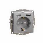 Gniazdo schuko z USB A+A 2,4Sedna Design & Elements,4A, srebrne aluminium