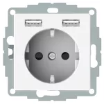 System M, Gniazdo SCHUKO z ładowarką USB 2,4A, biały polarny