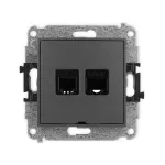 ICON Mechanizm gniazda telefonicznego pojedynczego 1xRJ11 + komputerowego pojedynczego 1xRJ45, kat. 5e, 8-stykowy, beznarzędziowe, bez pola opisowego grafitowy mat