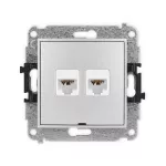 ICON Mechanizm gniazda komputerowego podwójnego 2xRJ45, kat. 6A, 8-stykowy, bez pola opisowego srebrny metalik