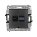 MINI Mechanizm ładowarki USB podwójnej USB C + USB A, 20W max., bez pola opisowego grafitowy