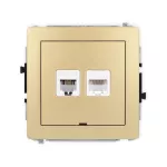 DECO Mechanizm gniazda telefonicznego pojedynczego 1xRJ11 + komputerowego pojedynczego 1xRJ45, kat. 5e, 8-stykowy, beznarzędziowe, bez pola opisowego złoty