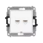 MINI Mechanizm gniazda komputerowego podwójnego 2xRJ45, kat. 5e, 8-stykowy, bez pola opisowego biały mat