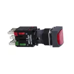 Harmony XB6 Przycisk, Podświetlany, Czerwony, Płaski, 1 NO + 1 NC, 12...24 V AC/DC, Kwadrat, Plastik