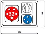 Rozdzielnica 1*32A 5p, 1*250V,wył.L-O-P,TVM 21,1*zab.10 A,IP54 /niska podstawa/