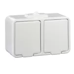 Cedar, gniazdo podwójne schuko, z przesłonami, IP44, biały