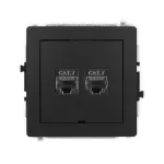 DECO Mechanizm gniazda komputerowego podwójnego 2xRJ45, kat. 7, ekranowany, 8-stykowy, bez pola opisowego czarny mat