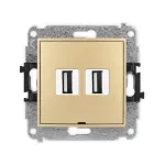ICON Mechanizm gniazda podwójnego 2xUSB A-A 2.0, bez pola opisowego złoty