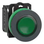 Podświetlany przycisk, Harmony XB5, płaski, plastik, zielony, Ø30, LED, 24 V AC/DC, 1 NO + 1 NC