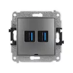 MINI Mechanizm gniazda podwójnego 2xUSB A-A 3.0, bez pola opisowego grafitowy