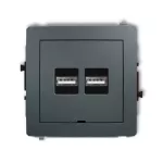 DECO Mechanizm ładowarki USB podwójnej 2xUSB A, 15,5W max., 5V, 3.1A, bez pola opisowego grafitowy mat