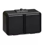 Cedar, gniazdo podwójne schuko, z przesłonami, IP44, czarny