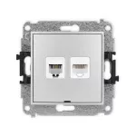 ICON Mechanizm gniazda telefonicznego pojedynczego 1xRJ11 + komputerowego pojedynczego 1xRJ45, kat. 5e, 8-stykowy, beznarzędziowe, bez pola opisowego srebrny metalik