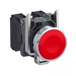 Harmony XB4 Metalowy przycisk, Czerwony, 1 NO + 1 NC, Okrągły, Płaski