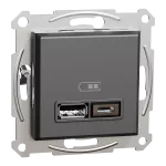 Asfora, gniazdo ładowania USB A+C 2,4A, bez ramki, antracyt