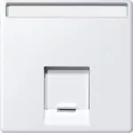 System M, Płytka centralna gniazda RJ45 MTN 4575.. i MEG4576 z polem opisowym, biały polarny, matowy
