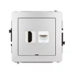DECO Mechanizm gniazda pojedynczego HDMI 2.0, 4K + gniazda komp. poj. 1xRJ45, kat. 5e, 8-stykowy, bez pola opisowego srebrny metalik
