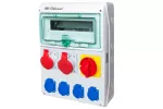 Rozdzielnica RSS04 IP44 Rozdzielnica rozłącznikiem włącz-wyłącz 100A okienko inspekcyjne 12 modułów wyposażona w okablowanie do podłączenia zabezpieczeń z gniazdami: 1x32A 3P+N+Z 400V~ 1x16A 3P+N+Z 400V~ 4x16A 2P+Z 250V~