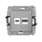 MINI Mechanizm ładowarki USB podwójnej USB C + USB A, 20W max., bez pola opisowego srebrny metalik