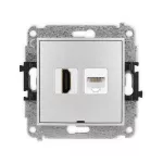 ICON Mechanizm gniazda pojedynczego HDMI 2.0, 4K + gniazda komp. poj. 1xRJ45, kat. 5e, 8-stykowy, bez pola opisowego srebrny metalik