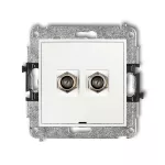 ICON Mechanizm gniazda antenowego podwójnego typu F (SAT) niklowany, bez pola opisowego biały