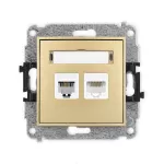 ICON Mechanizm gniazda telefonicznego pojedynczego 1xRJ11 + komputerowego pojedynczego 1xRJ45, kat. 5e, 8-stykowy, beznarzędziowe złoty