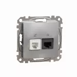 Gniazdo komputerowo-telefoniczne (RJ45 kat.5e UTP + RJ11), Sedna Design & Elements, srebrne aluminium