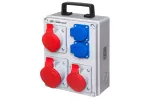 Rozdzielnica RPK3 IP44 wyposażona w okablowanie do podłączenia zabezpieczeń z gniazdami: 2x16A 3P+N+Z 400V~ 1x32A 3P+N+Z 400V~ 2x16A 2P+Z 250V~